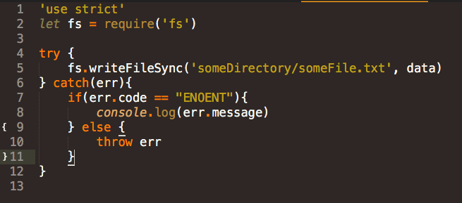 An example of better error handling, checks for expected error, re-throws otherwise.
